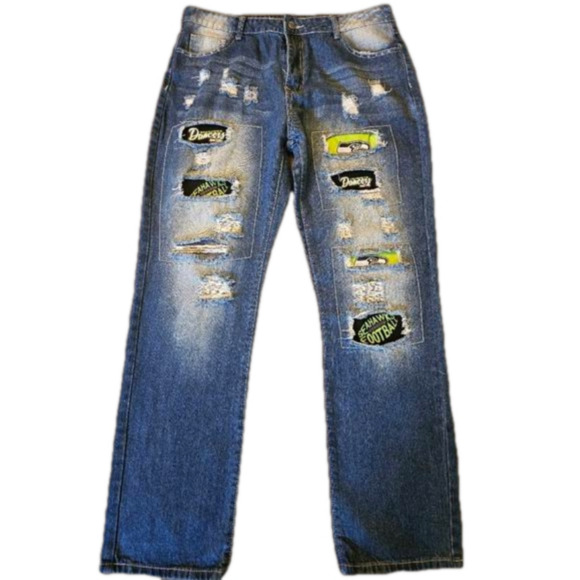 Source Unknown Denim - Source Unknown Distressed Seattle Seahawks Patch Straight Leg Jeans Size XXL